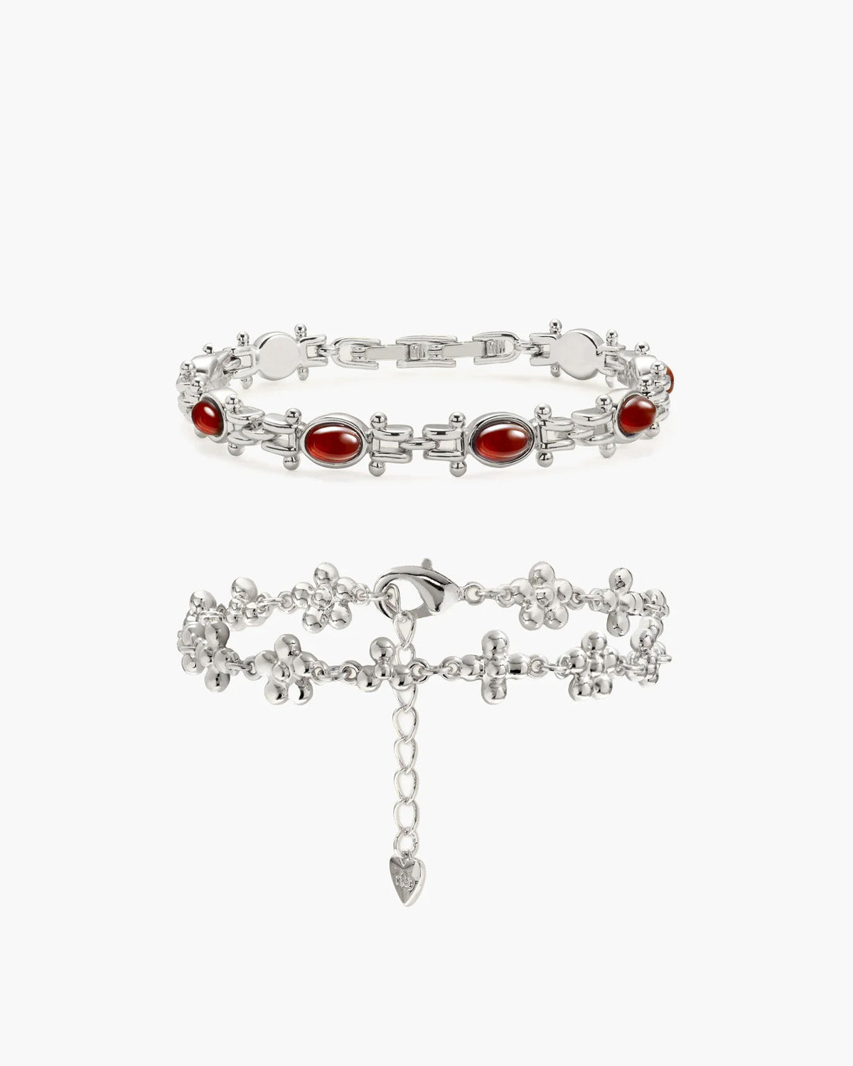 Tess's Treasure Carnelian & Daisy Molecule Bracelet Set in Silver - En Route Jewelry