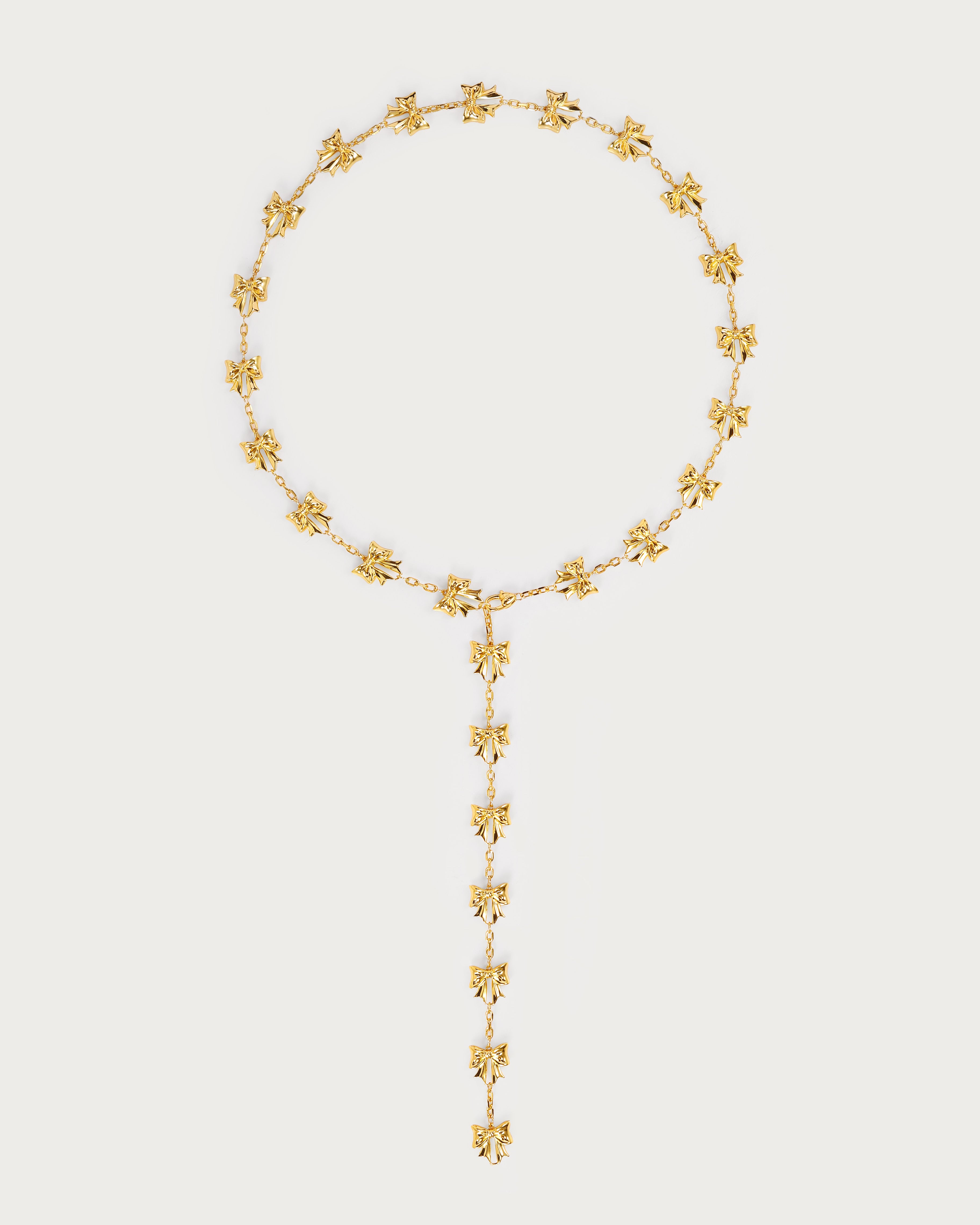 Bow Lariat Long Necklace in Gold