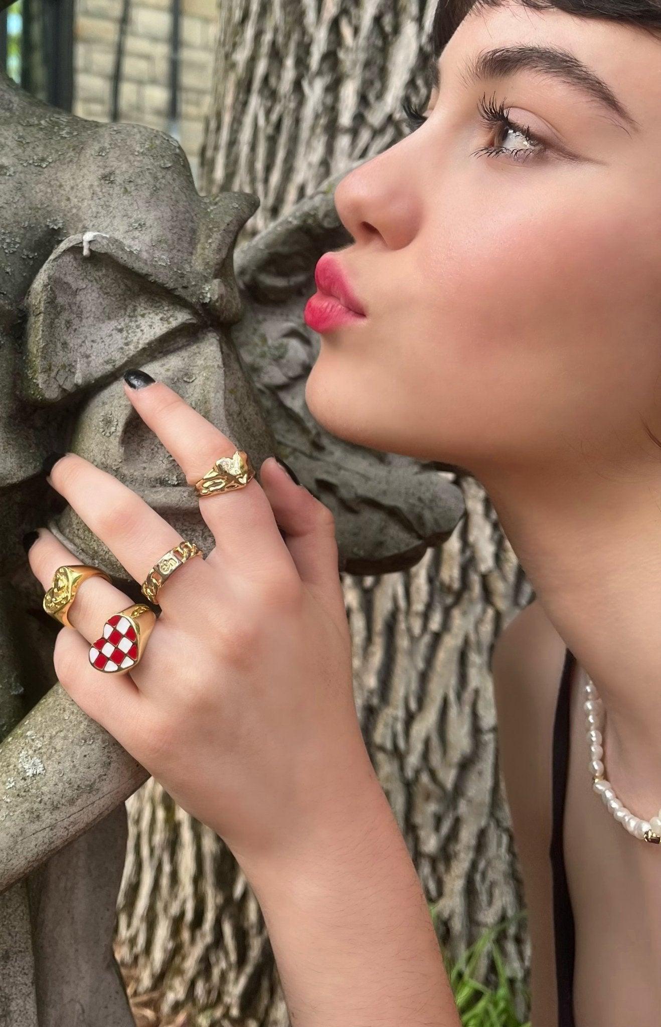 Red Checker Ring - En Route Jewelry