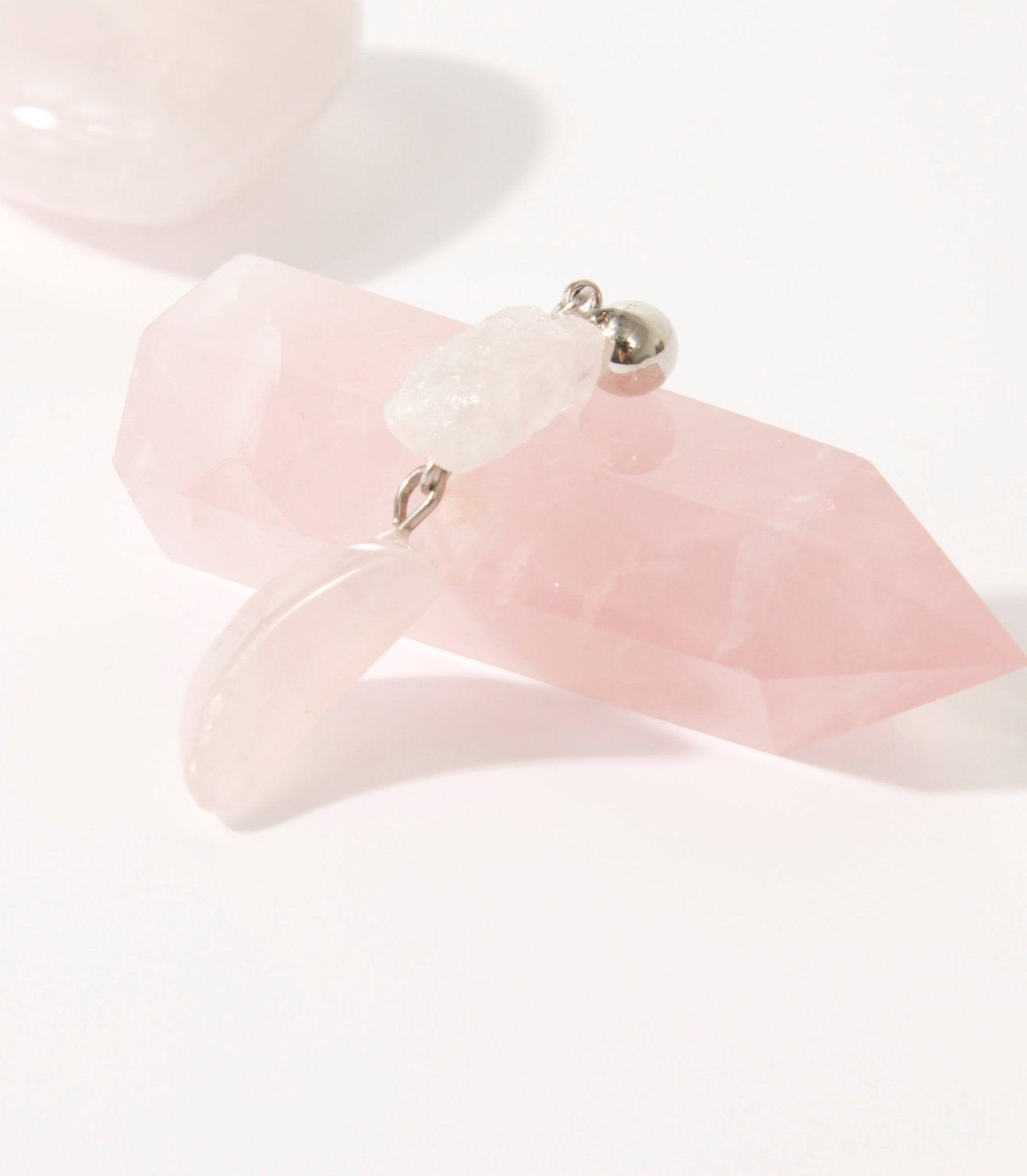 Rose Quartz Crystal Moon Earrings - En Route Jewelry