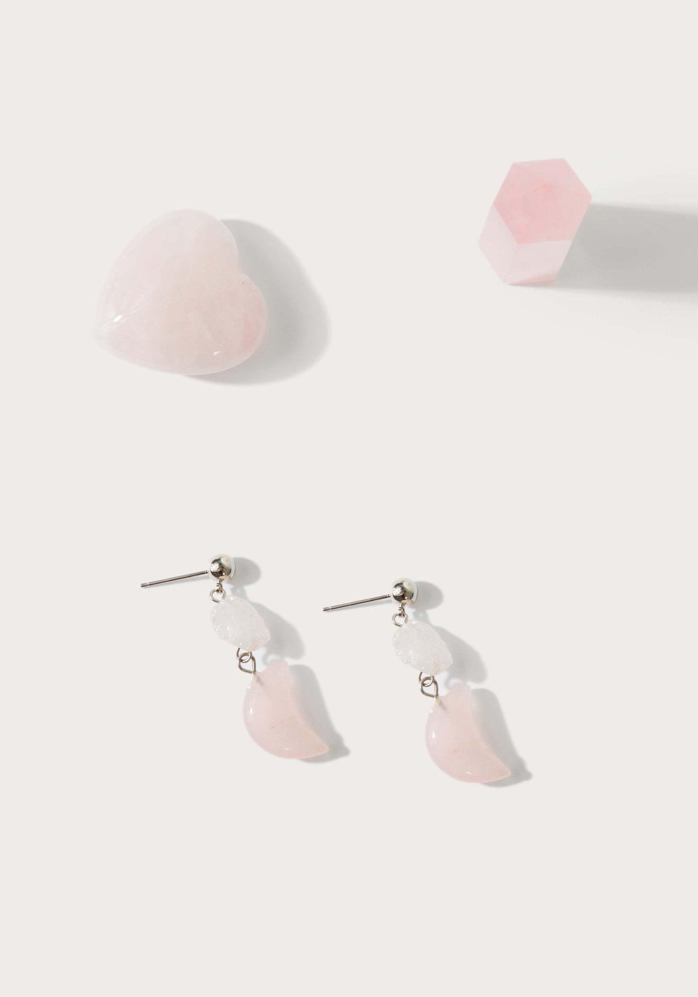 Rose Quartz Crystal Moon Earrings - En Route Jewelry