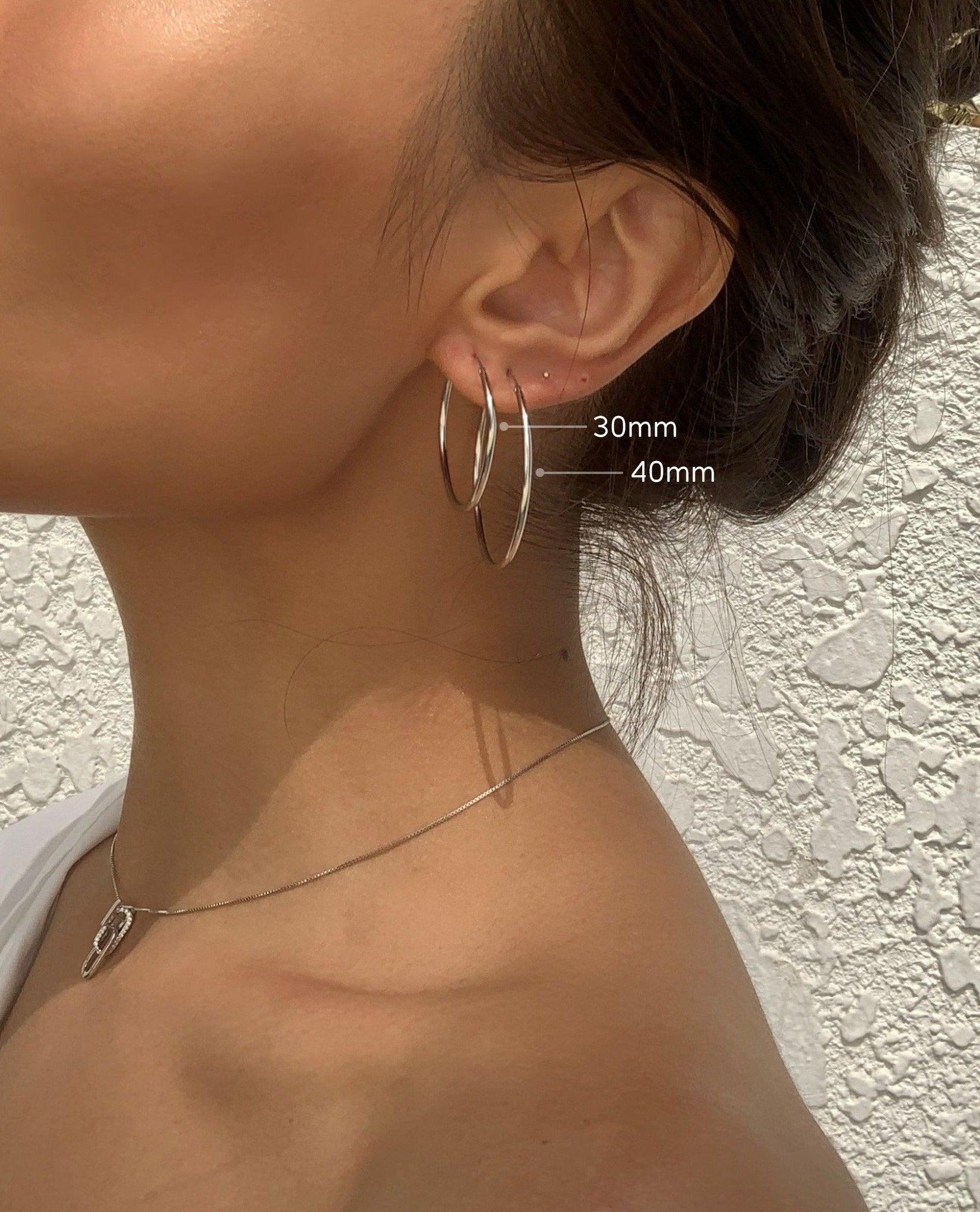 Silver 30mm Skinny Hoop Earrings - En Route Jewelry