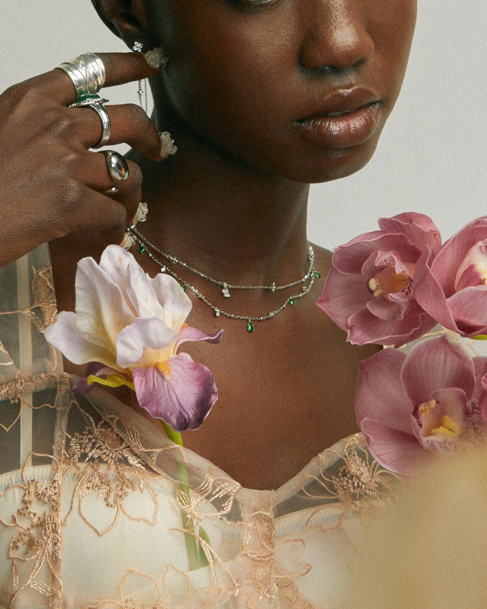 Silver Elysee Necklace in Emerald Green - En Route Jewelry