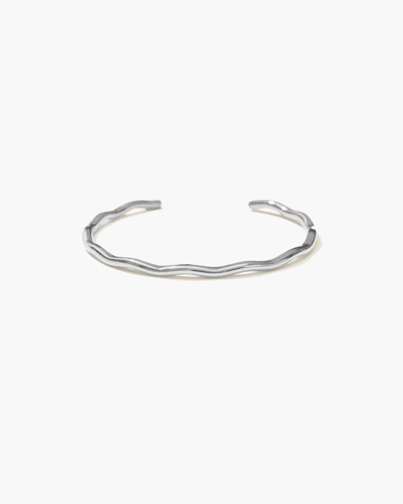 Silver Wave Bangle | Waterproof & Adjustable Open Cuff | en route