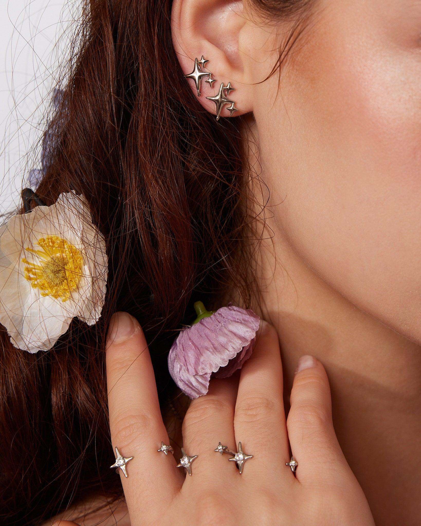 Sparkle Stud Earrings in Silver - En Route Jewelry