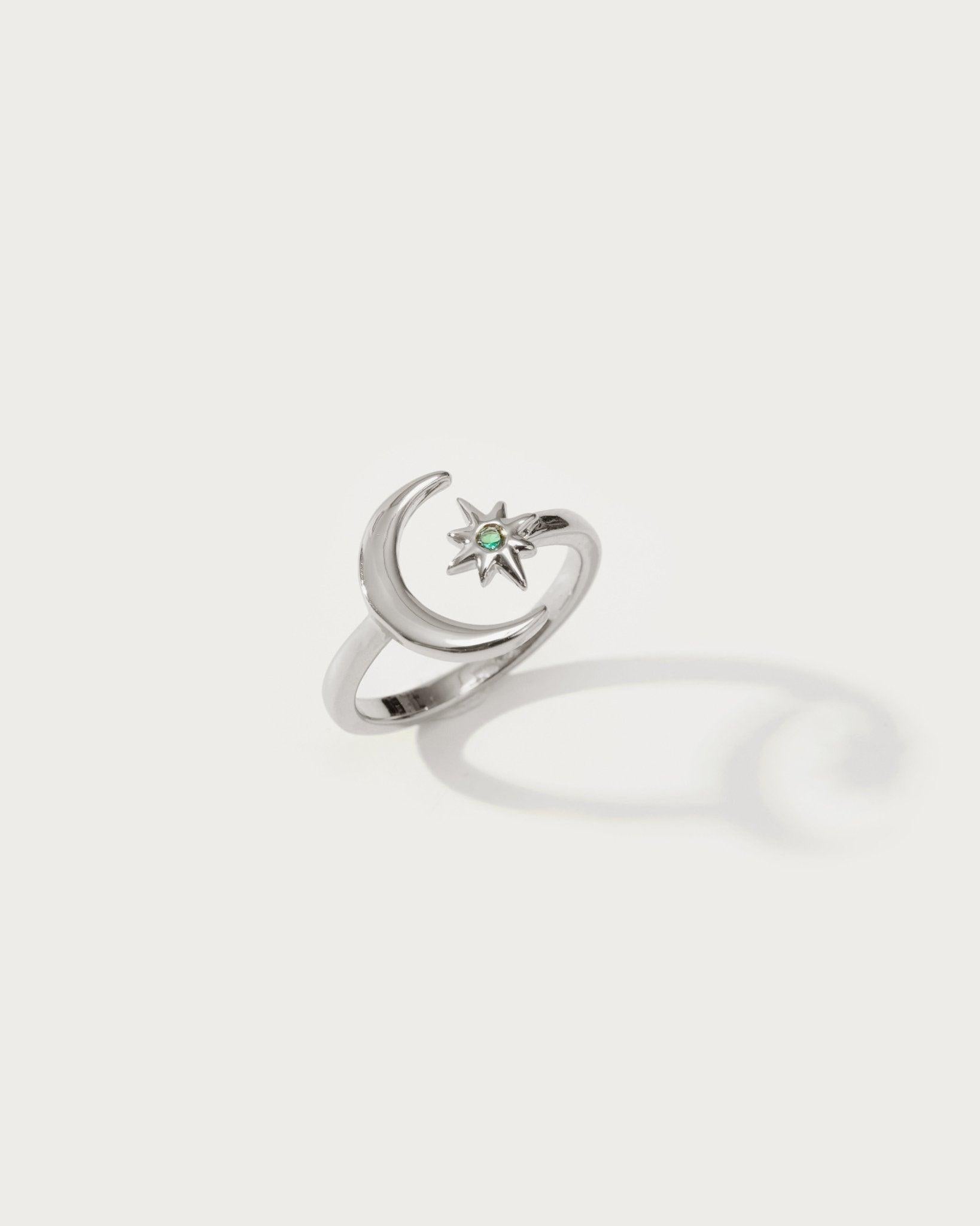 Star & Moon in Silver Anillo