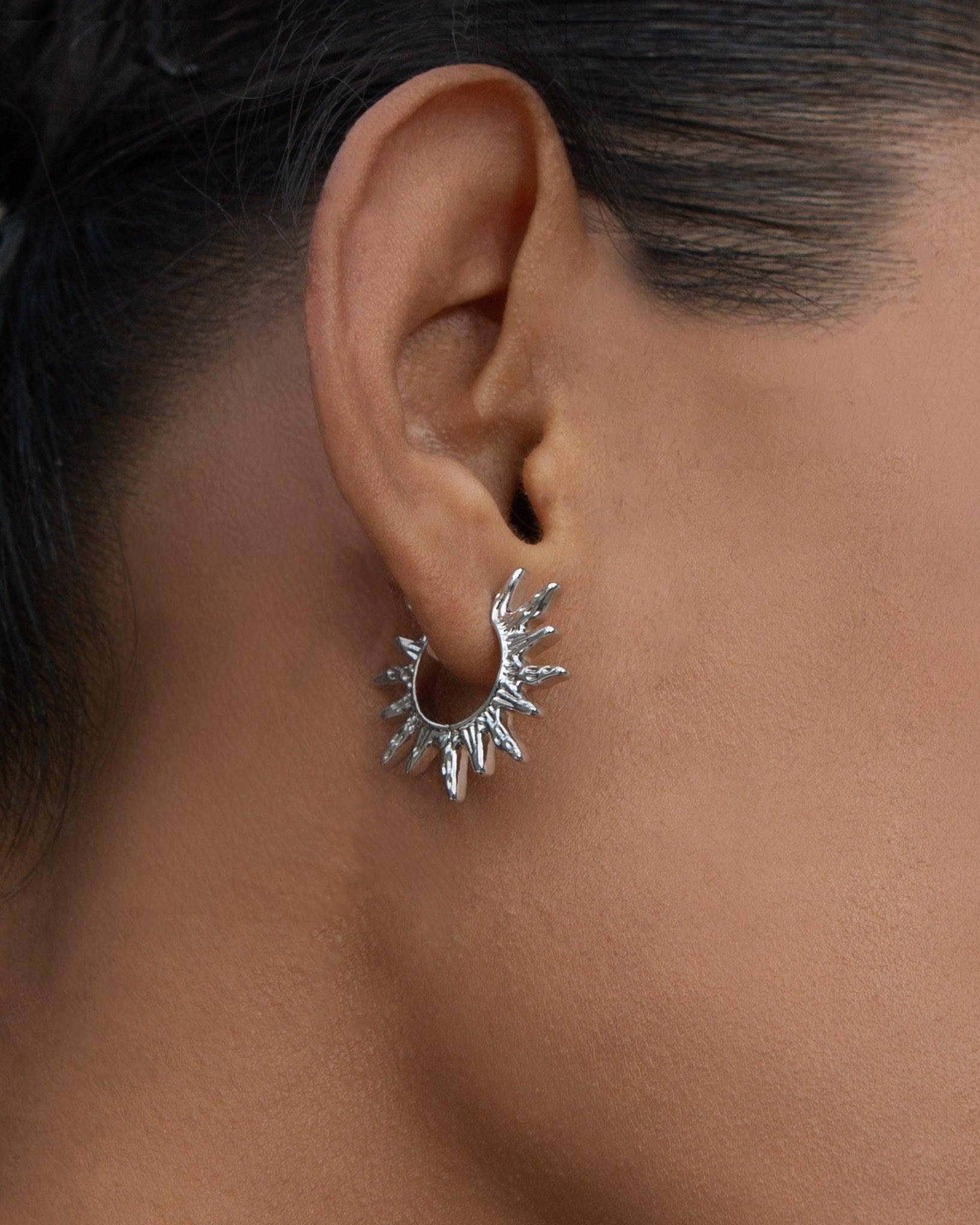 Sun Hoop Earrings in Silver - En Route Jewelry