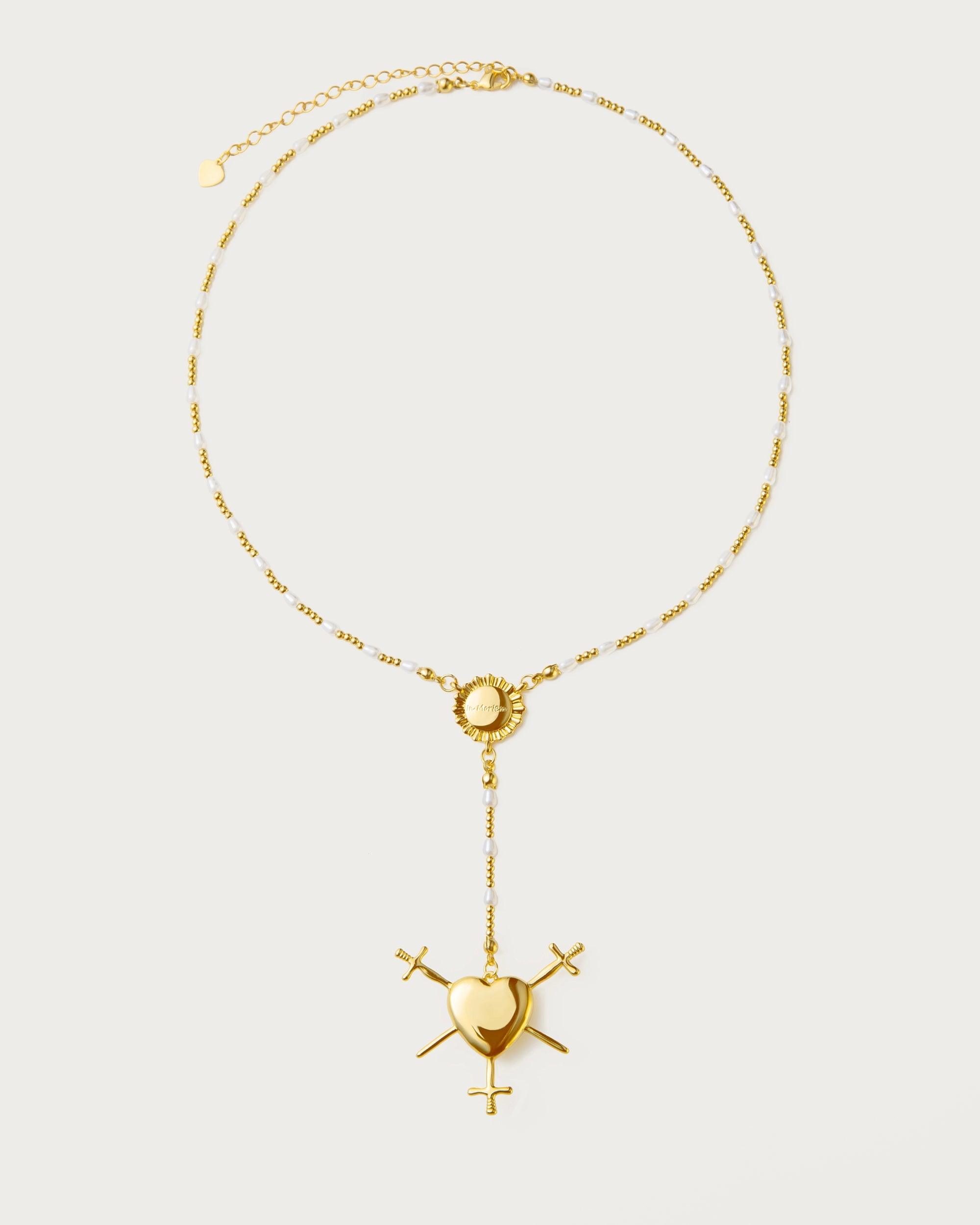 Three of Swords Rosary Necklace in Gold - En Route Jewelry