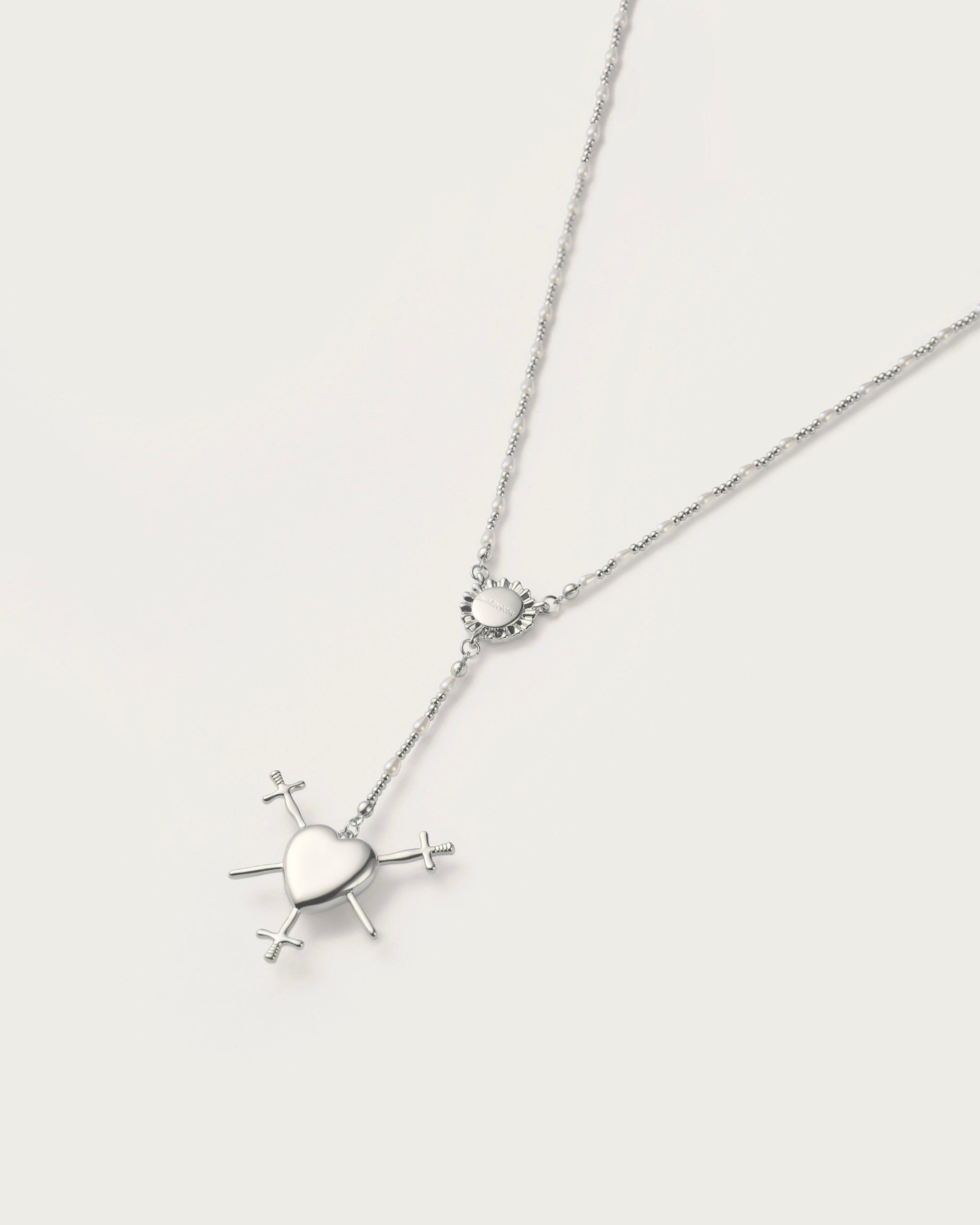 Three of Swords Rosary Necklace in Silver - En Route Jewelry