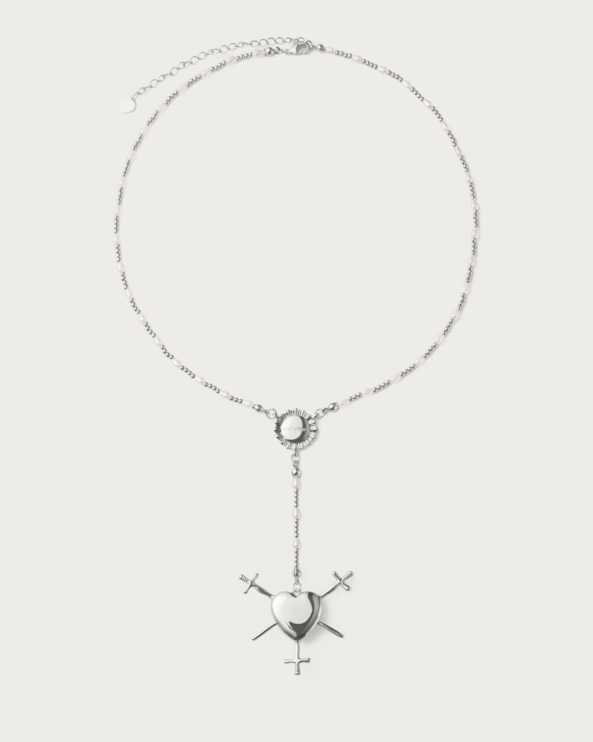 Three of Swords Rosary Necklace in Silver - En Route Jewelry