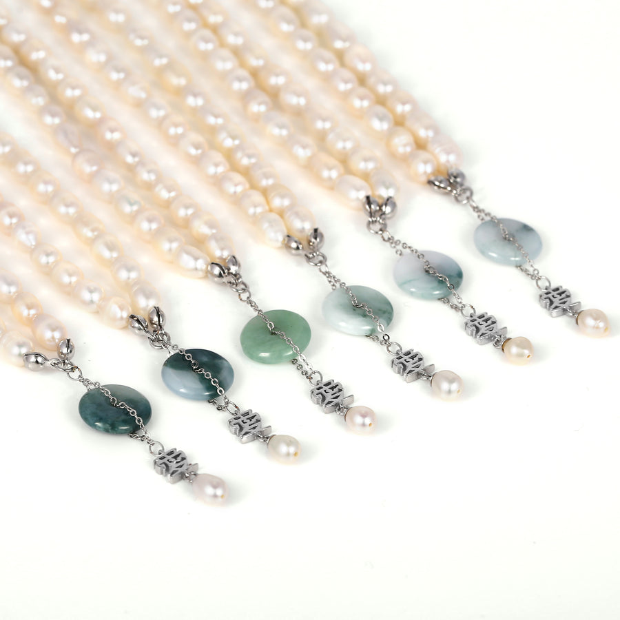Silver Jade Pearl Halskette
