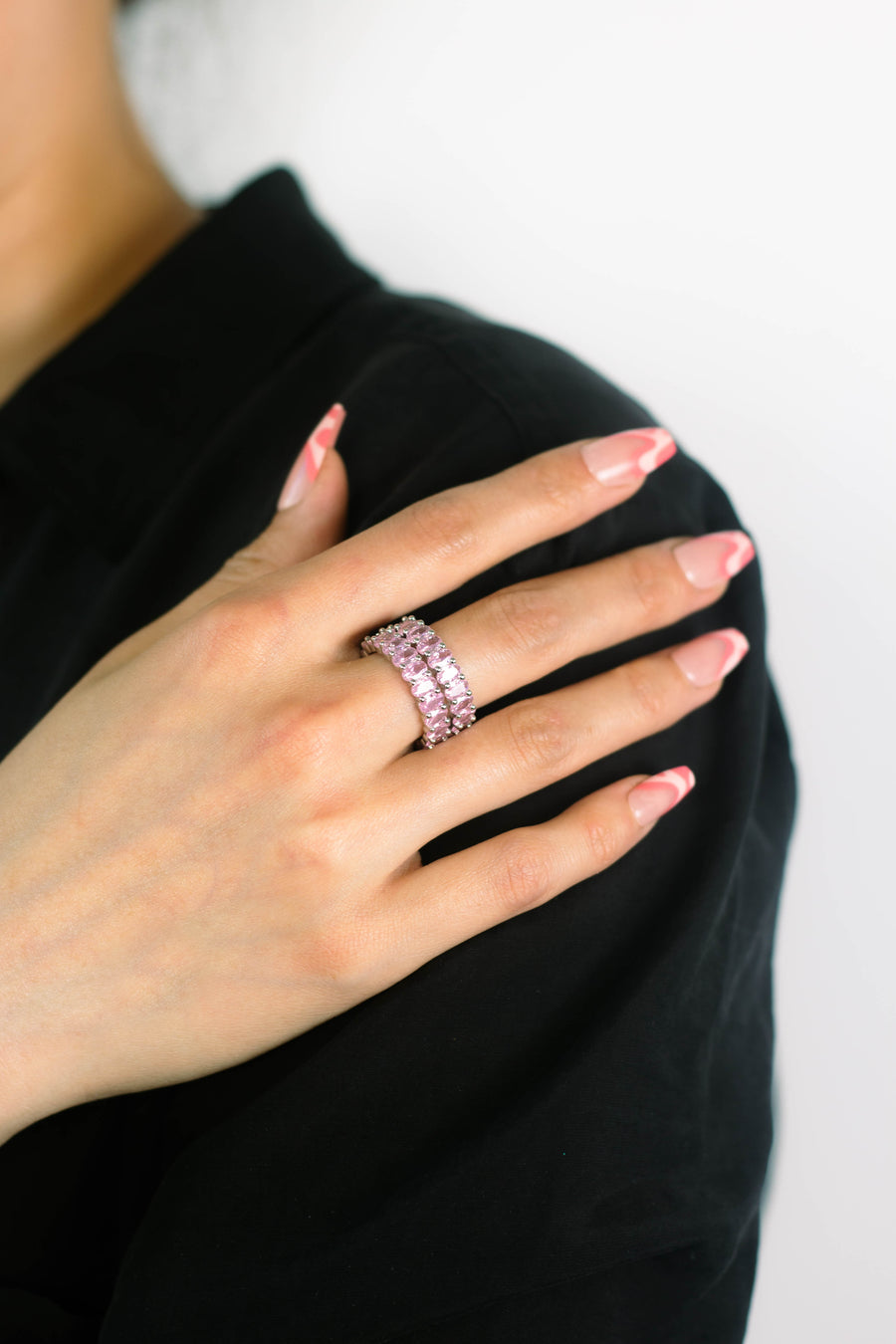 Jeanne Pink Oval Eternity Band Ring