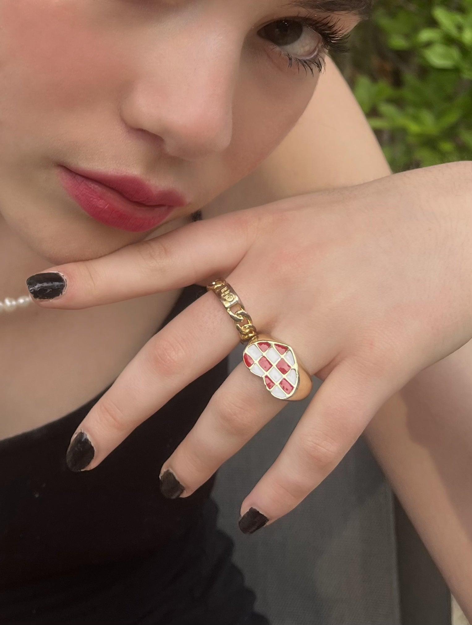 Red Checker Ring - En Route Jewelry